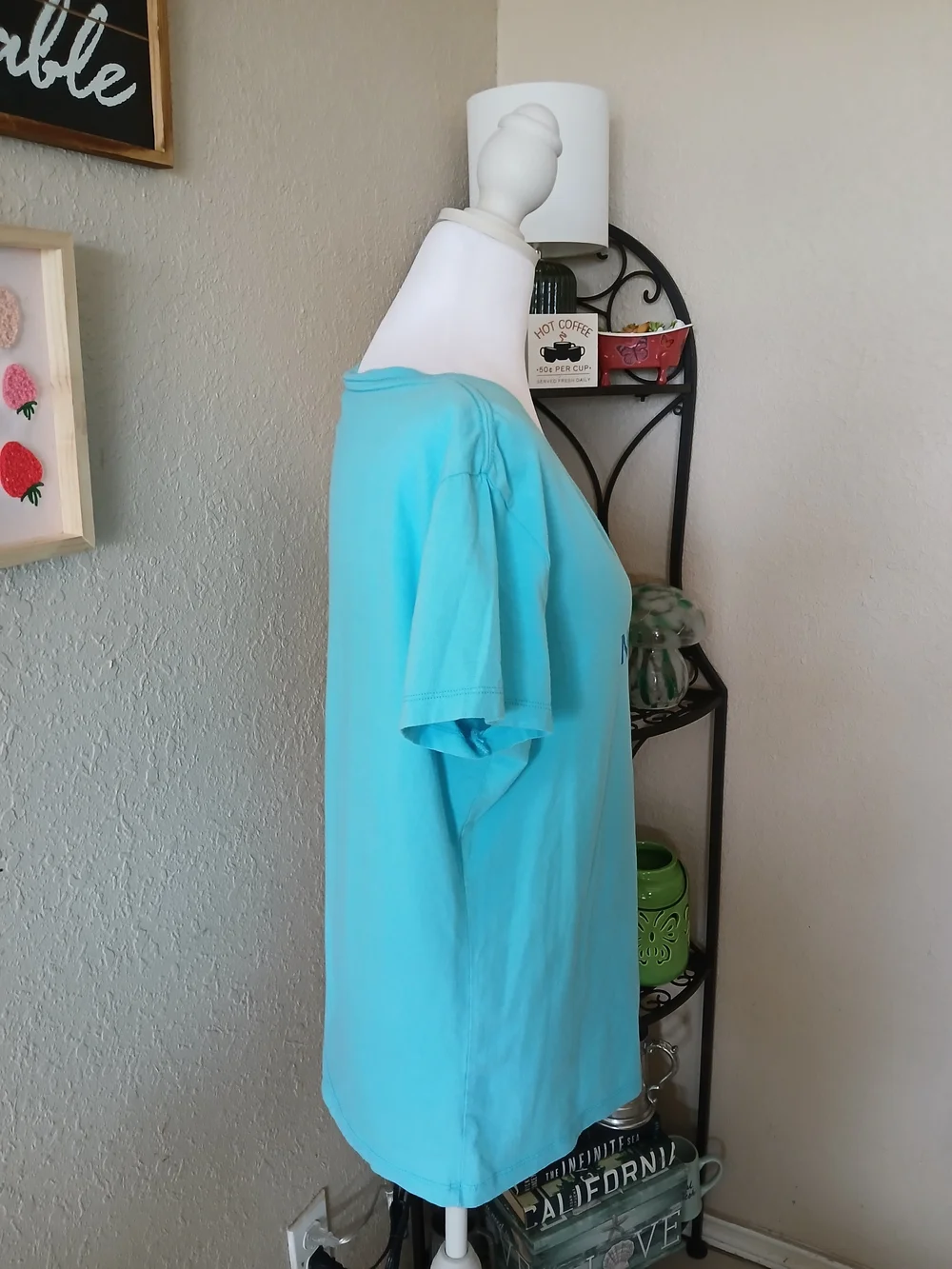 The North Face Women’s V-Neck Tee in Aqua with Multicolor Logo - Picture 4 of 7
